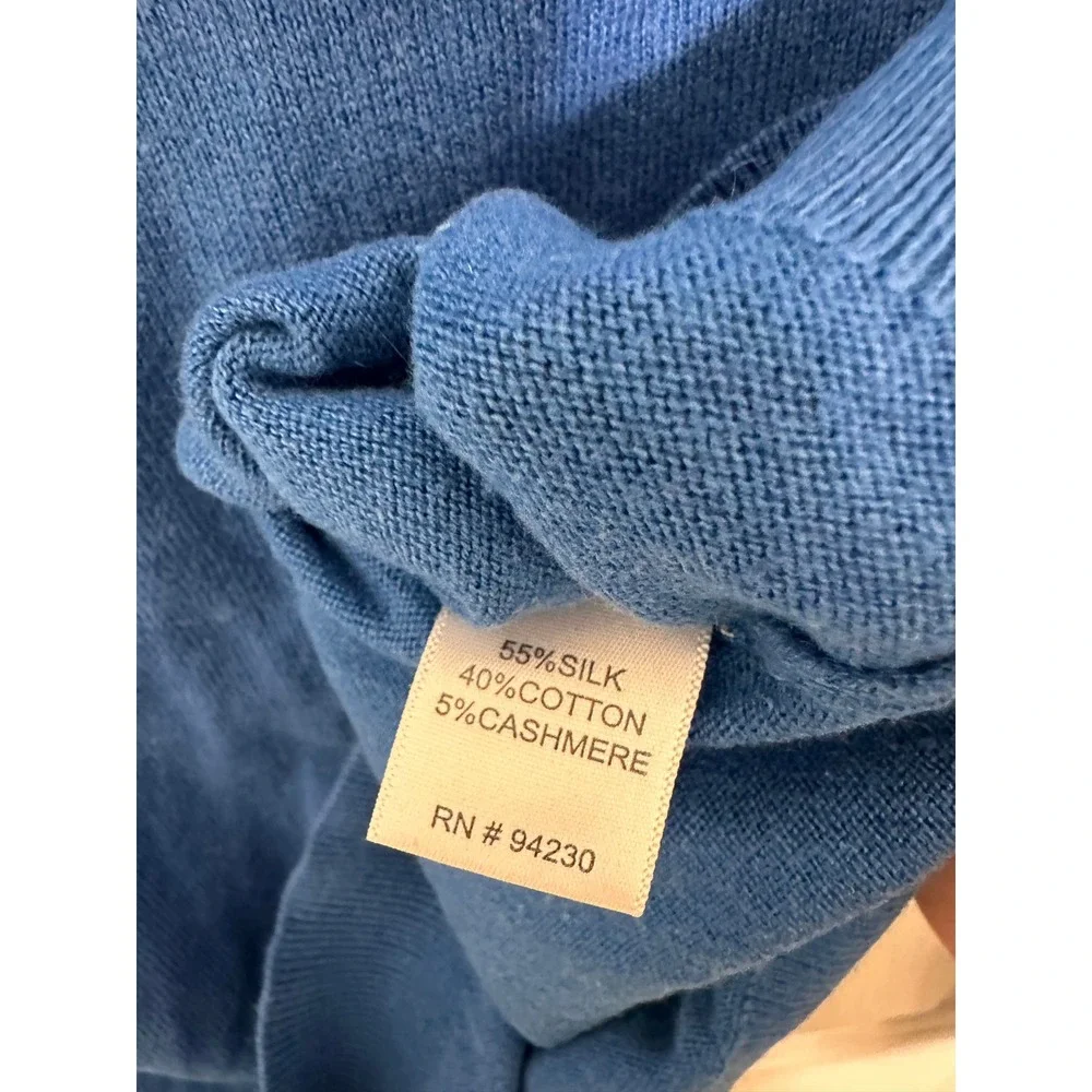 Silk Cotton Cashmere Blend Polo Sweater Blue Long Sleeve Mens Medium